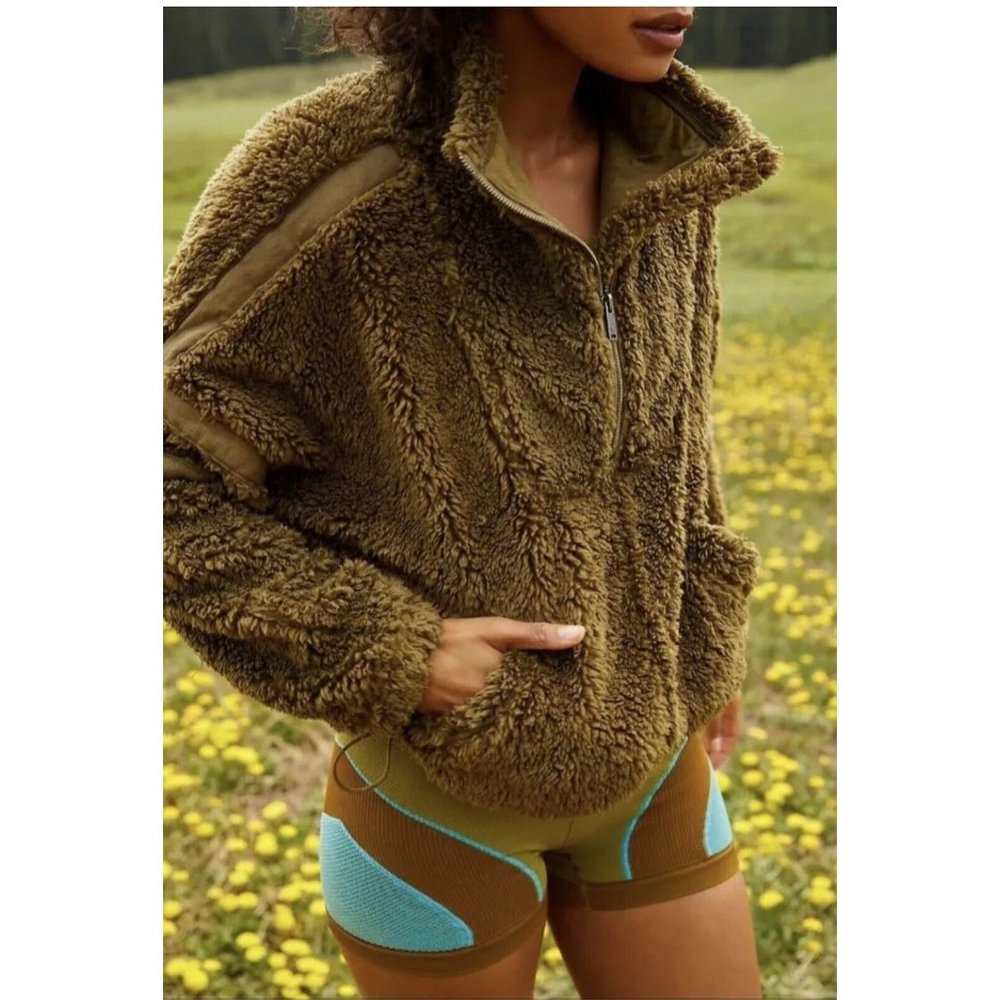 Free People Movement Women's Army Green Nantucket Fleece Plush Relaxed Slouchy L - Picture 1 of 13